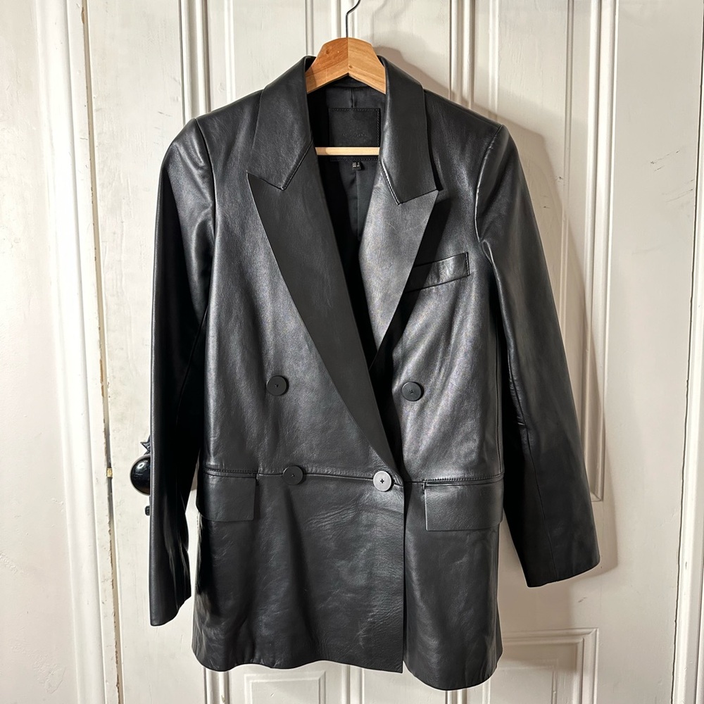 New Massimo Dutti black leather jacket , size S
